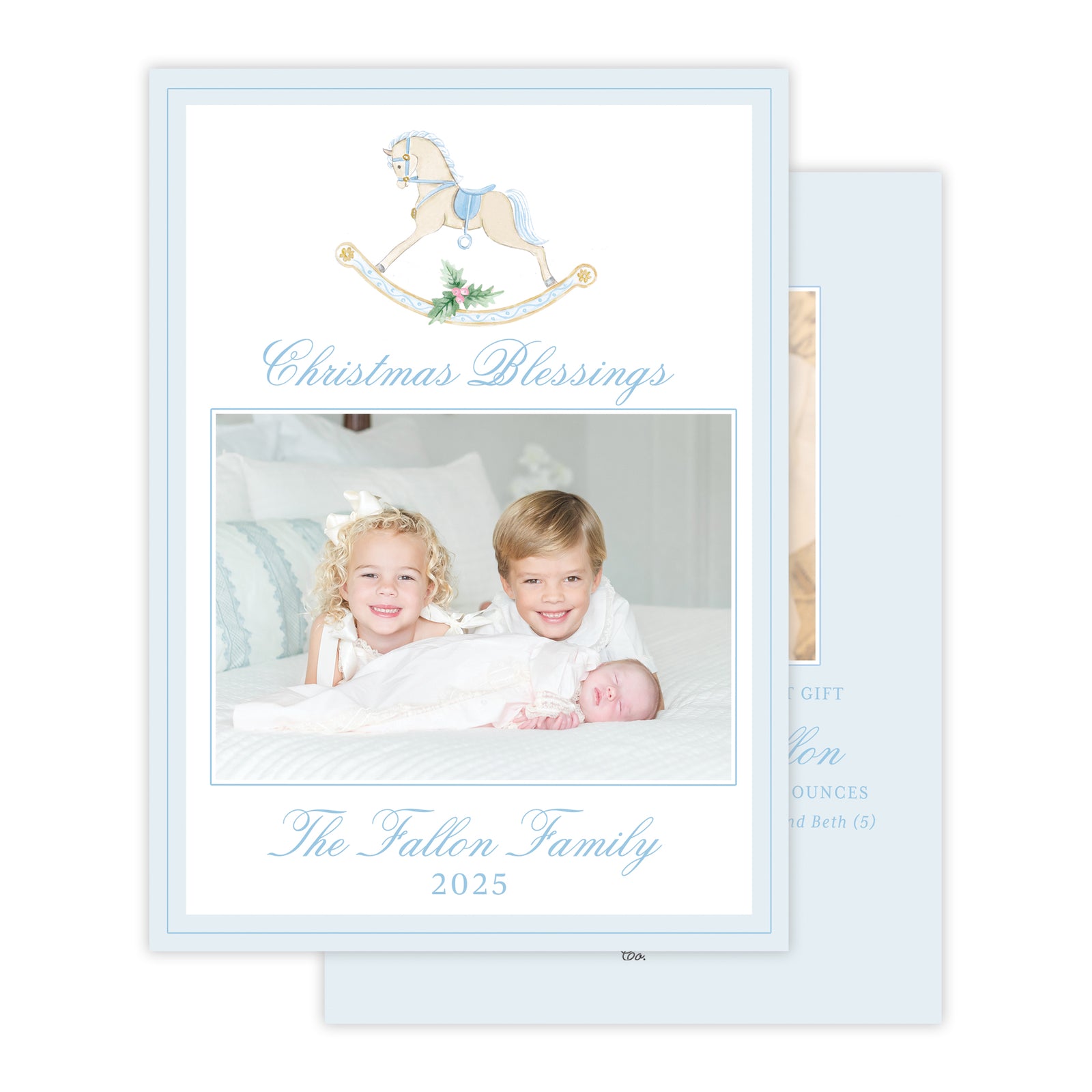Blue Holiday Birth Announcement Card
