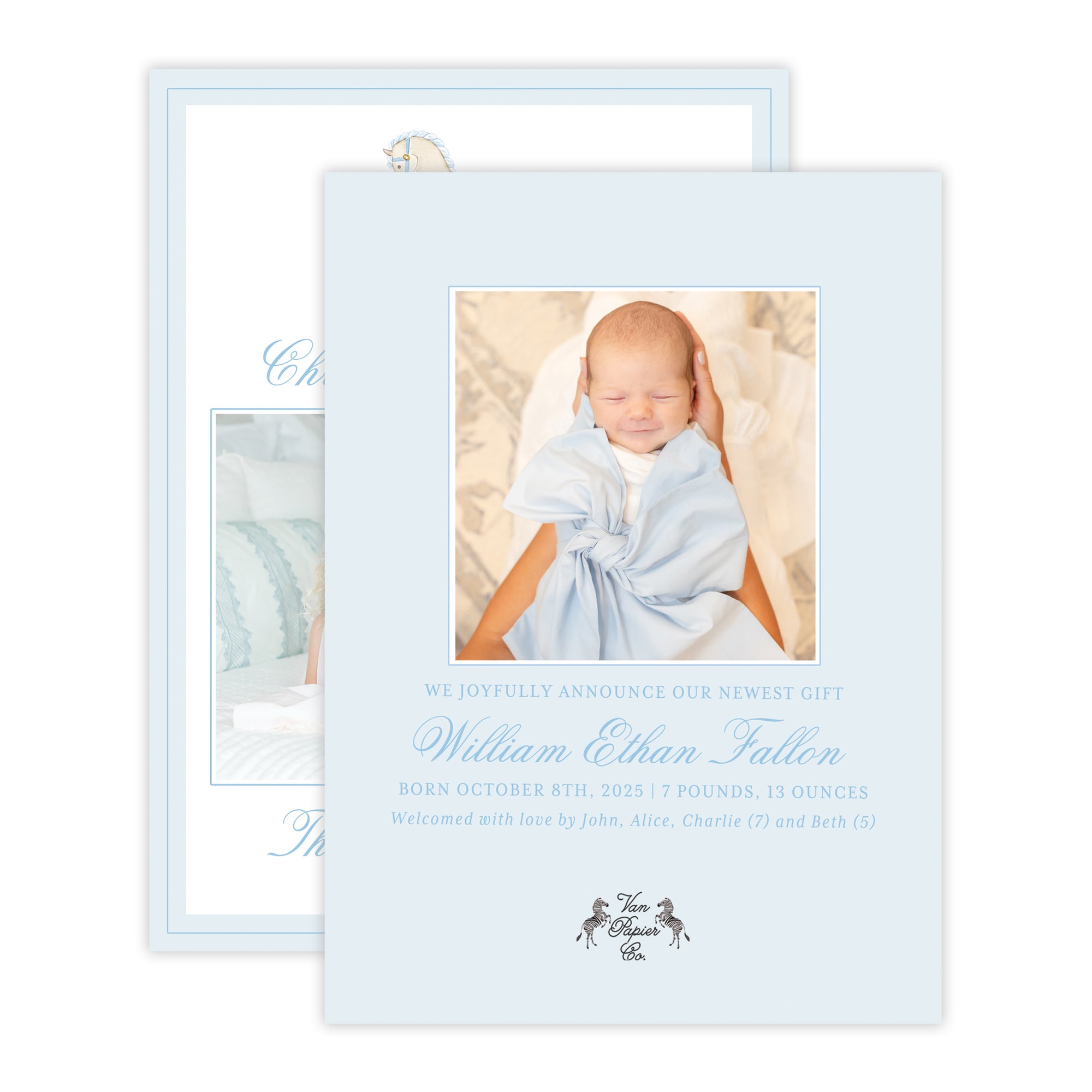 Blue Holiday Birth Announcement Card