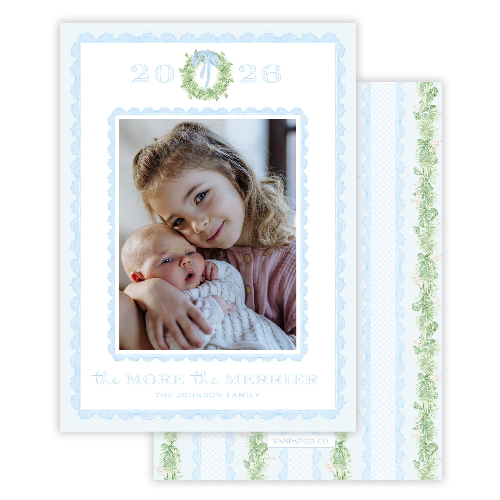 Blue Lace Vertical Christmas Card