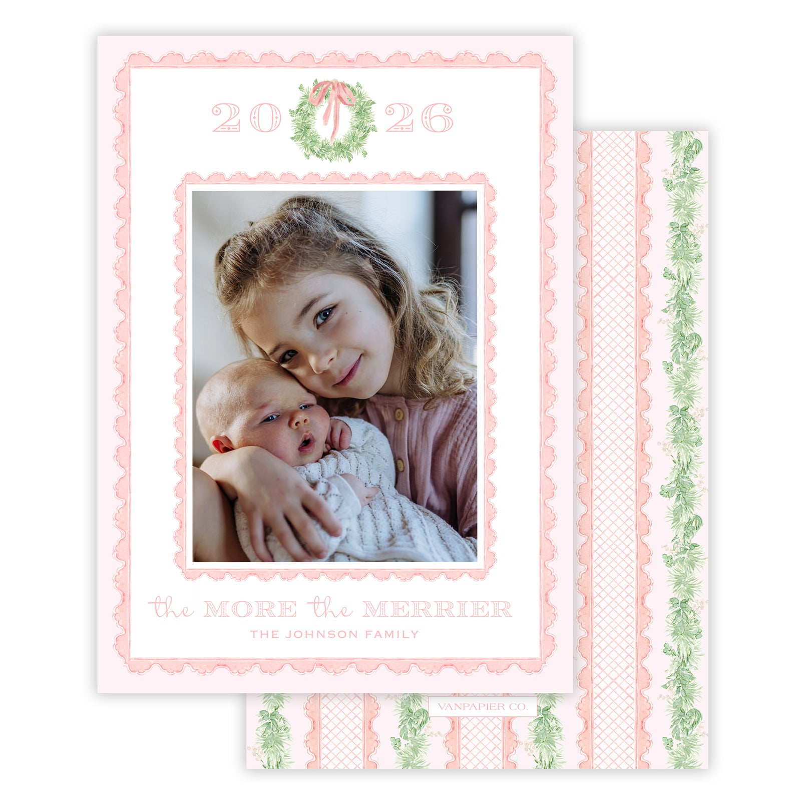 Pink Lace Vertical Christmas Card