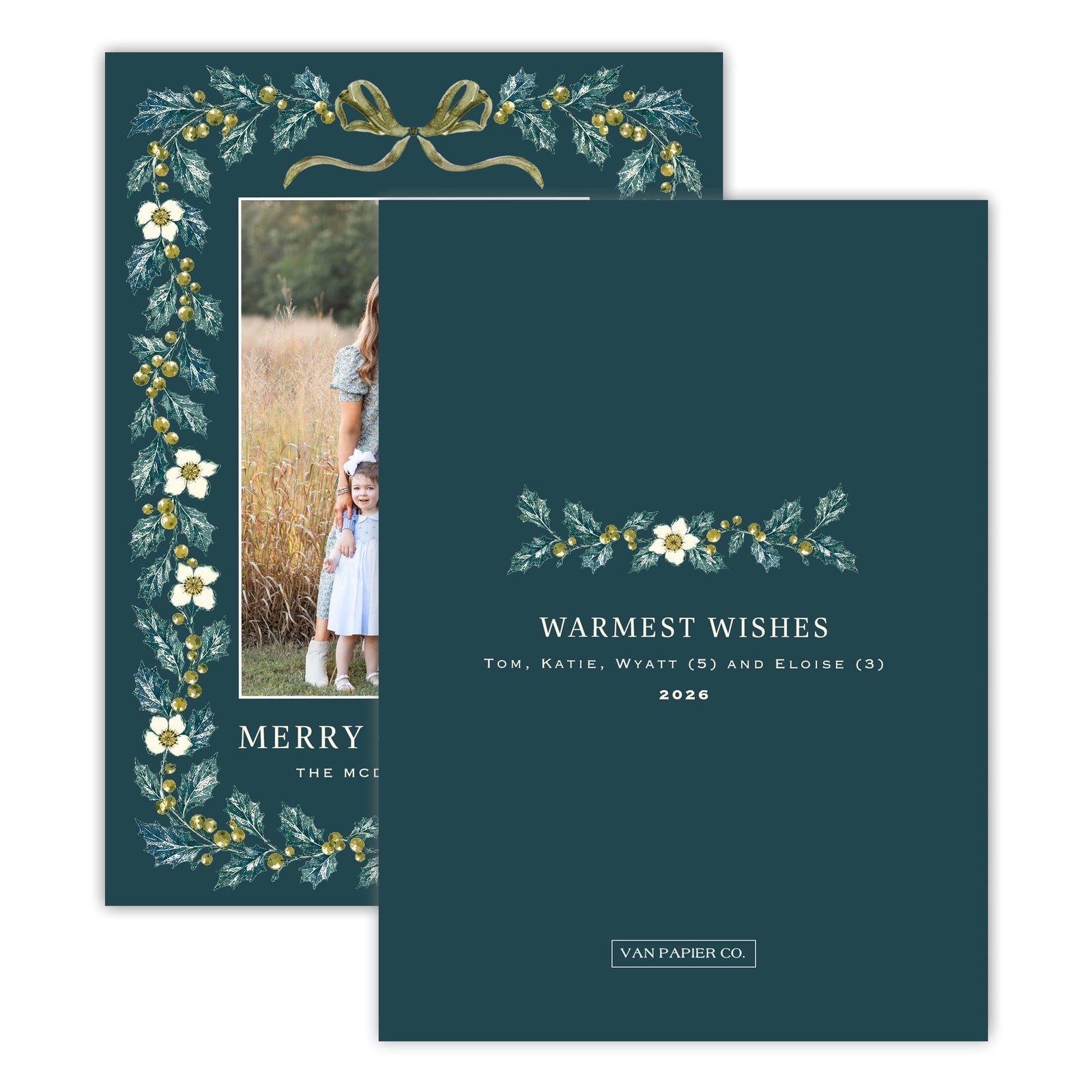 Green Holly Garland Christmas Card