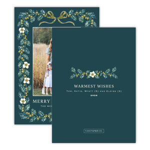 Green Holly Garland Christmas Card