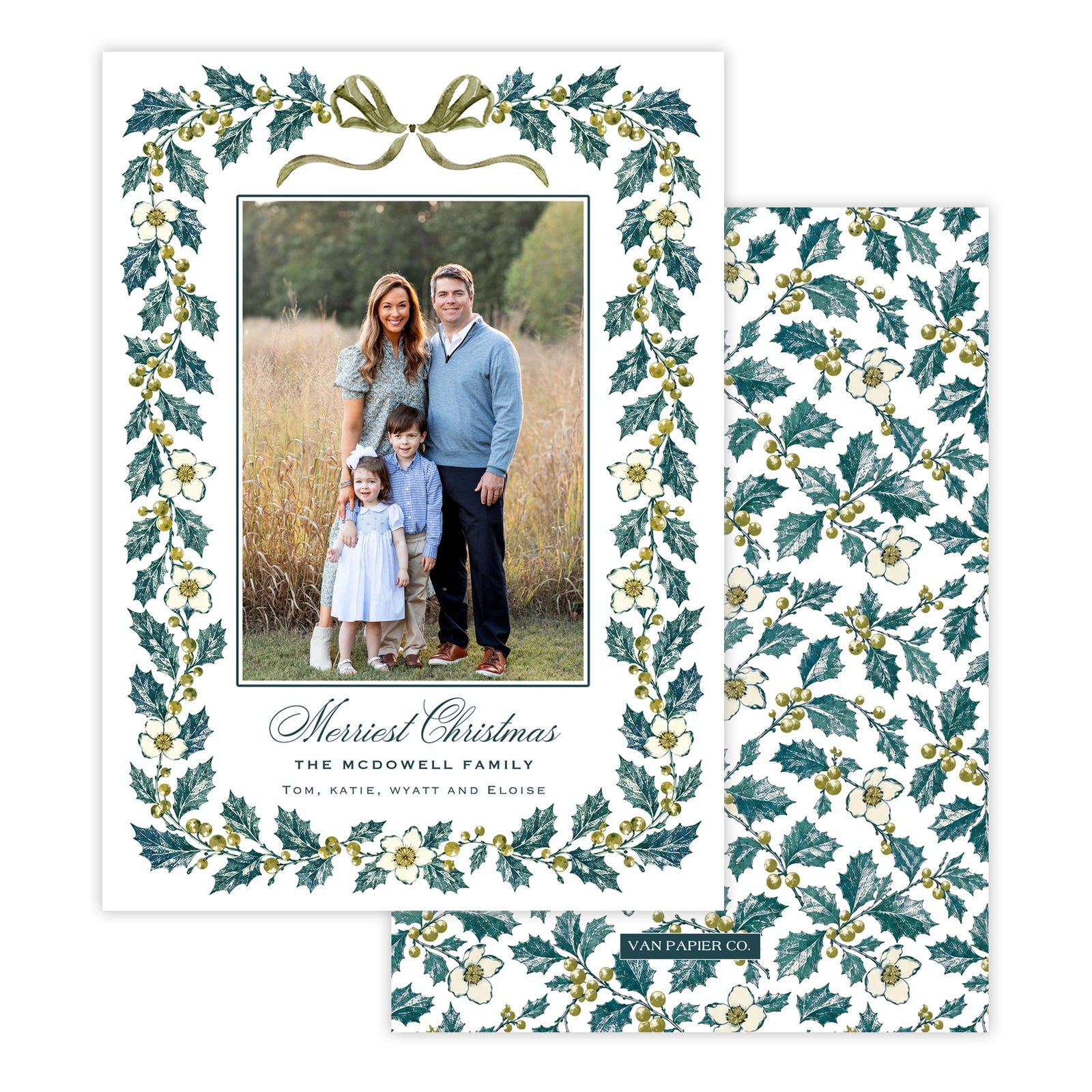 White Holly Garland Christmas Card