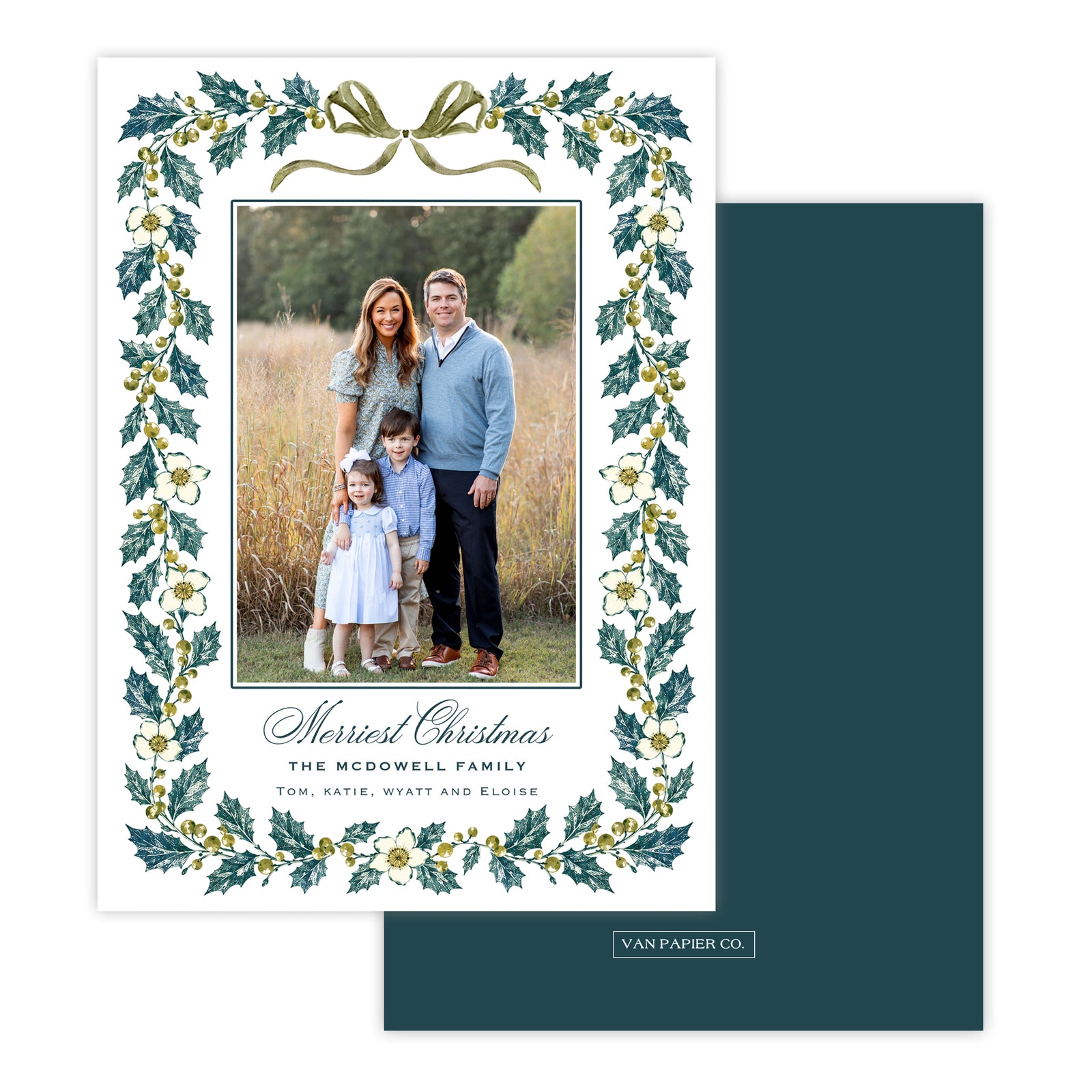 White Holly Garland Christmas Card