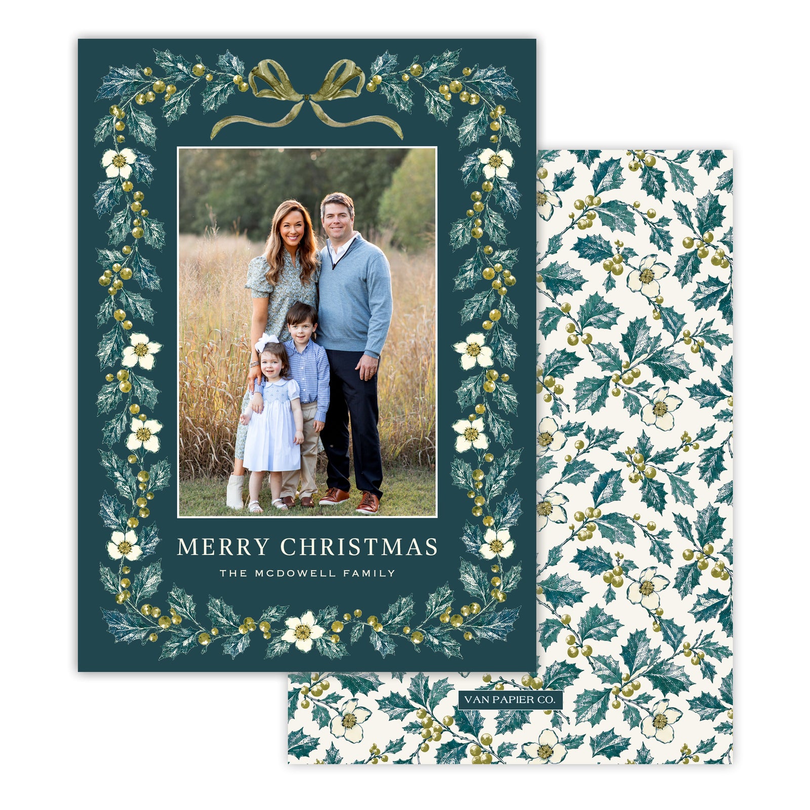 Green Holly Garland Christmas Card