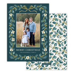 Green Holly Garland Christmas Card