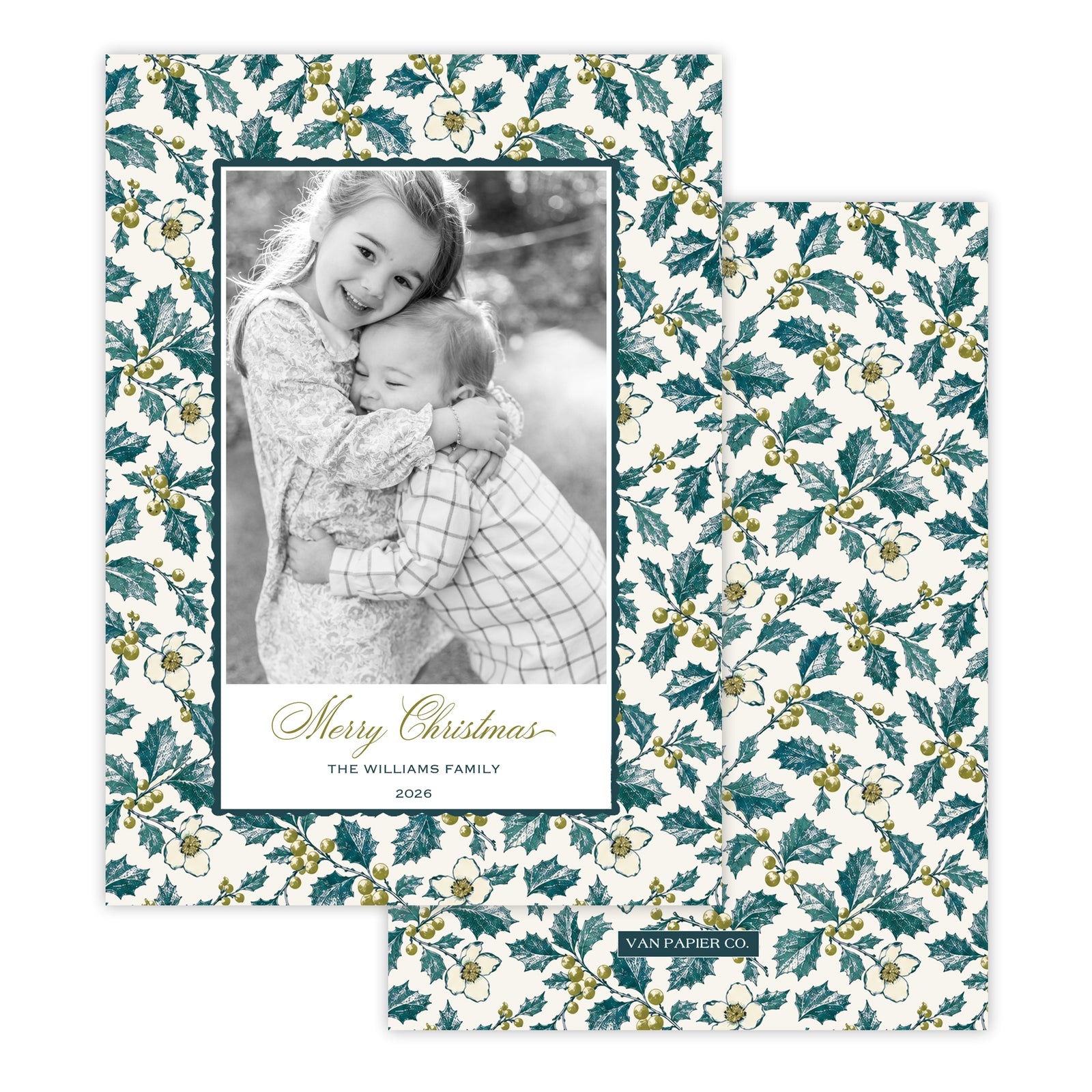 Green Holly Christmas Card