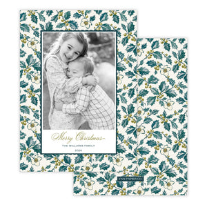 Green Holly Christmas Card