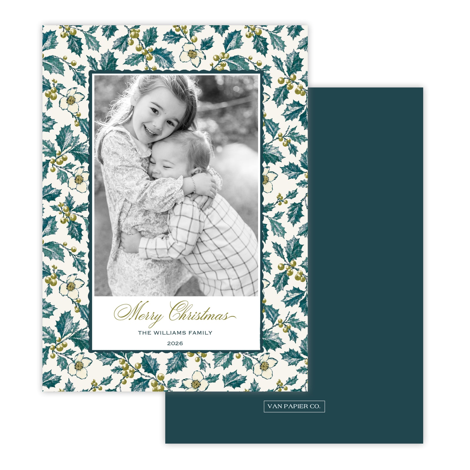 Green Holly Christmas Card