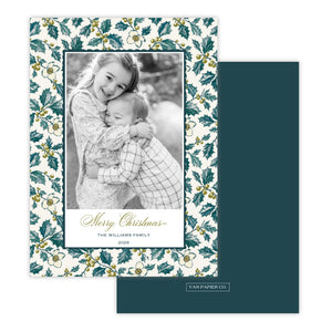 Green Holly Christmas Card