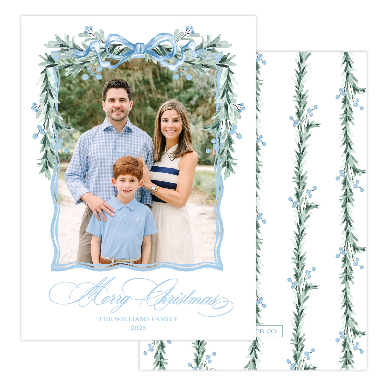 Blue Garland Christmas Card