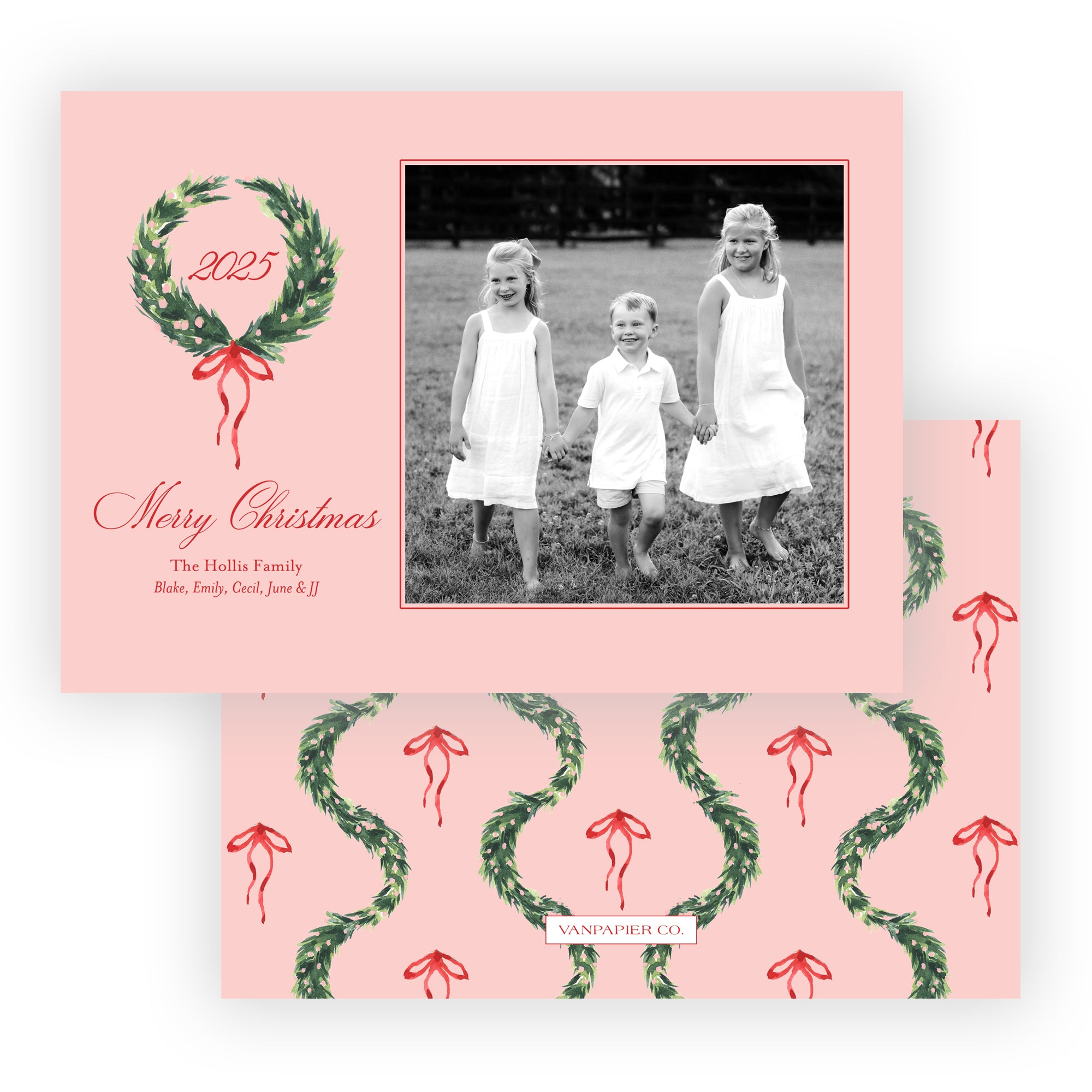 Pink Wreath Christmas Card