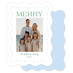 Wavy Die Cut Star Border Christmas Card with family photo.