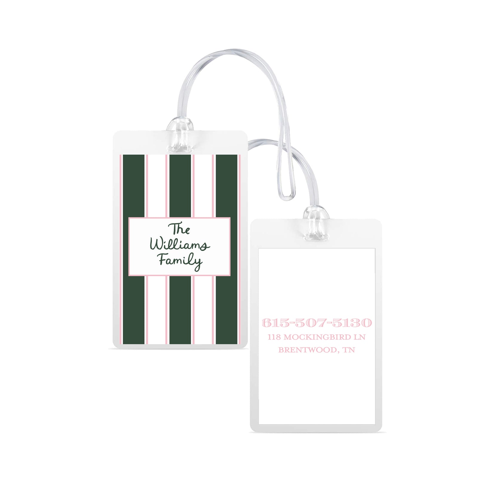 Green and Pink Striped Laminated Bag Tag