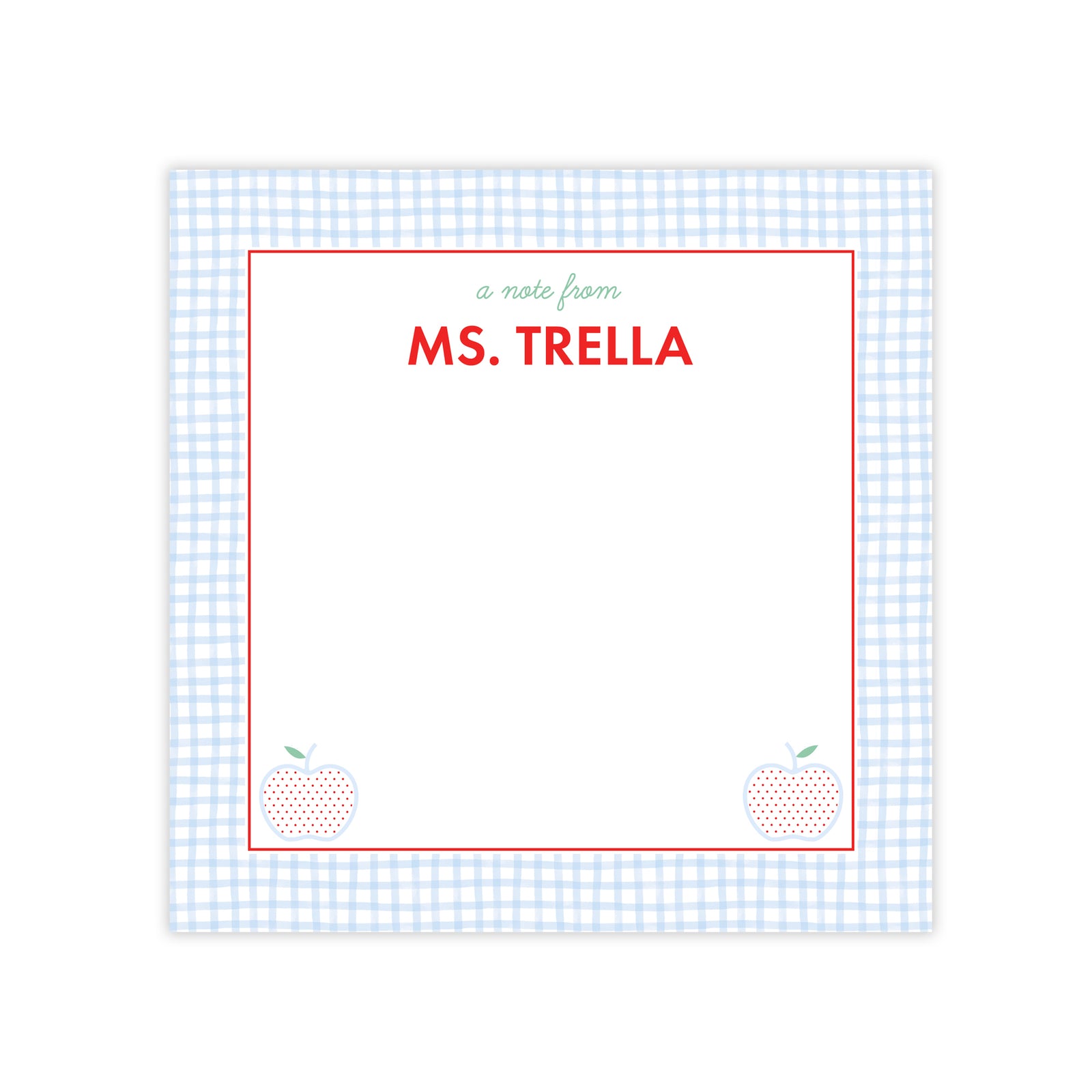 Customized Teacher Notepad in Blue Windowpane