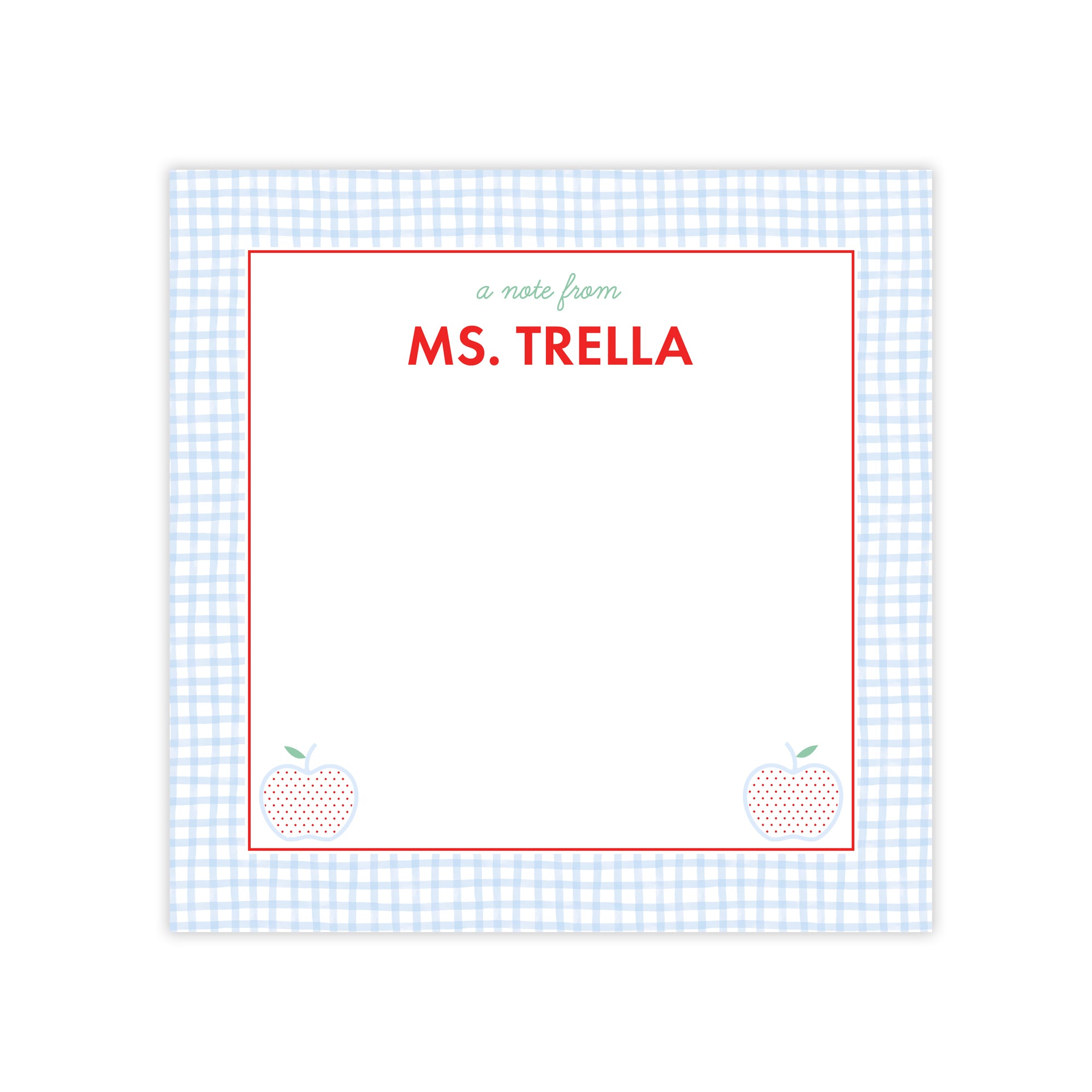 Customized Teacher Notepad in Blue Windowpane