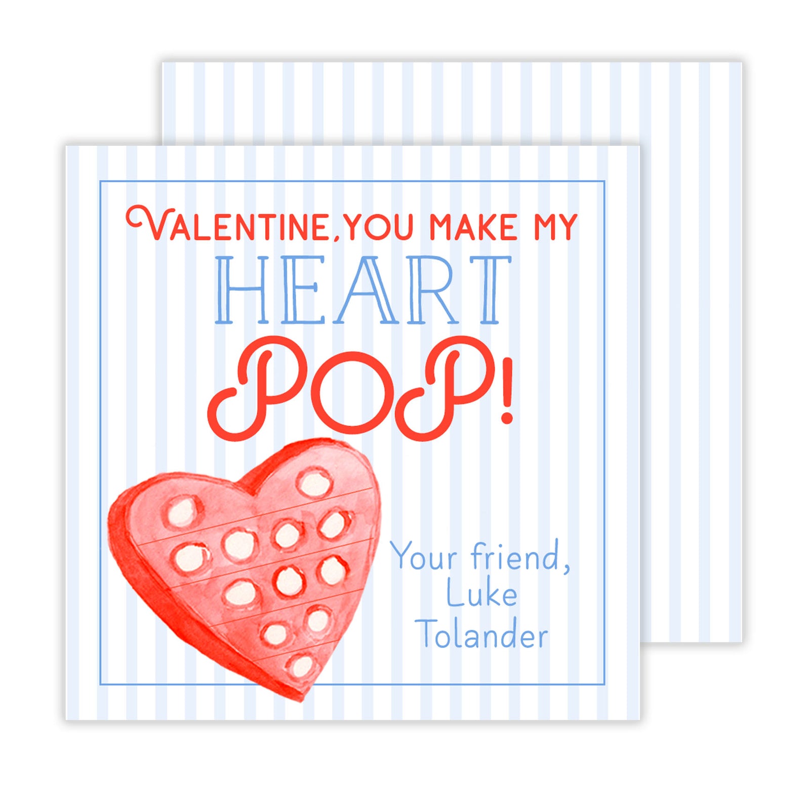 Blue Poppit Heart Valentine Tags