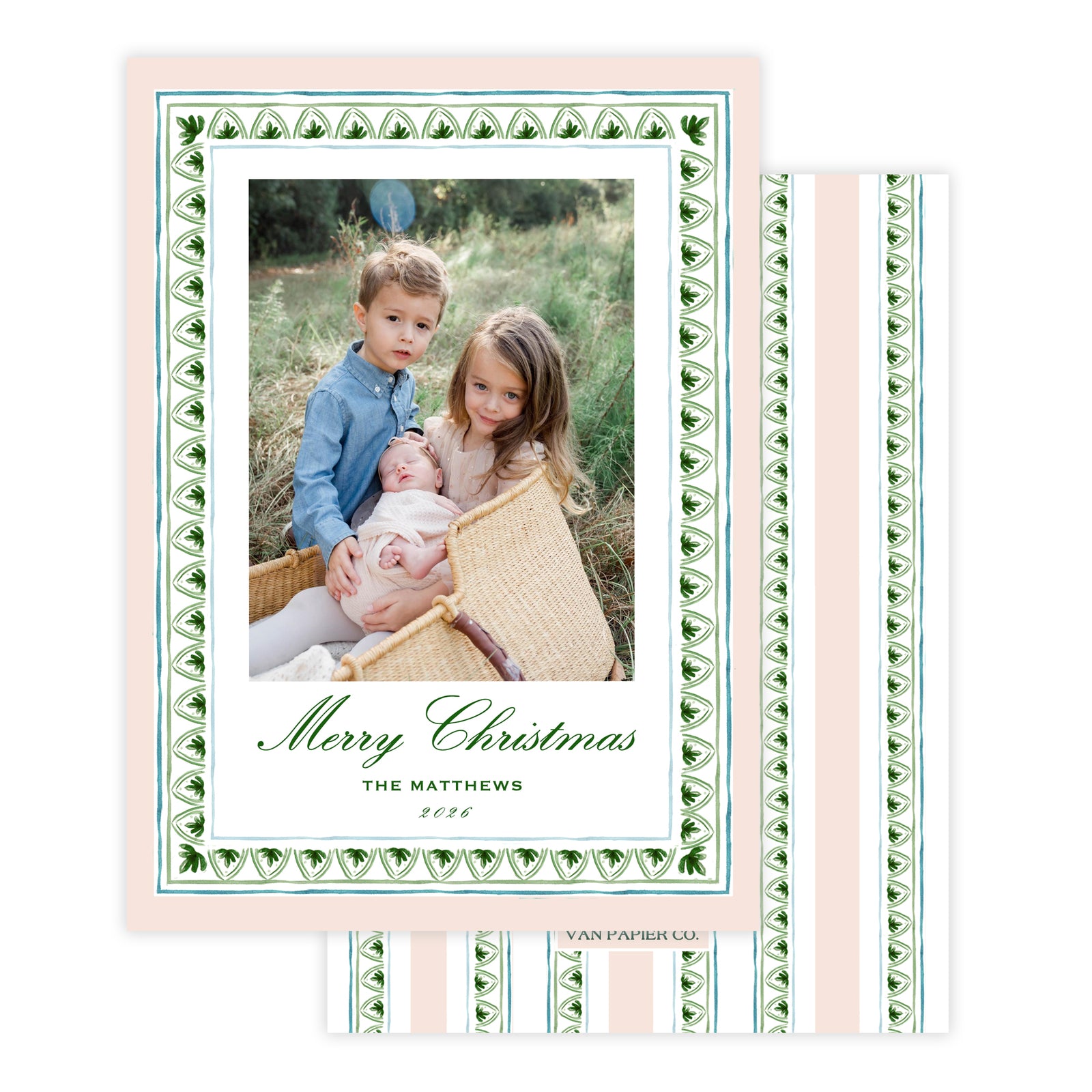 Green and Pink Border Christmas Card