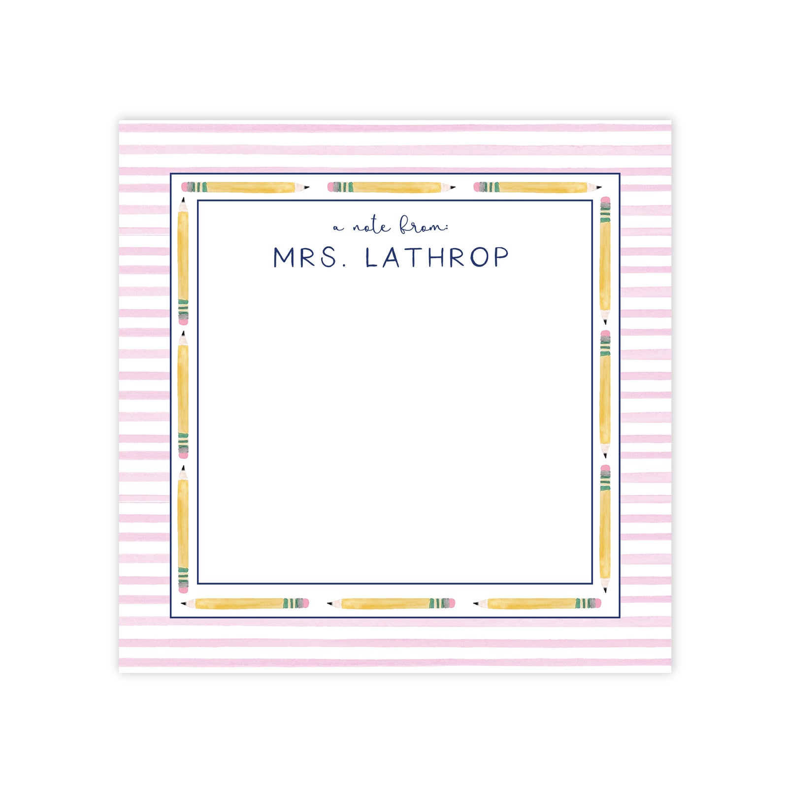 Customized Teacher Notepad in Pink Pencil Print