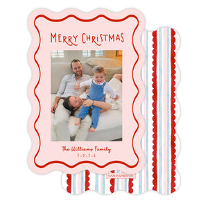 Pink Stripe Wavy Border Holiday Card