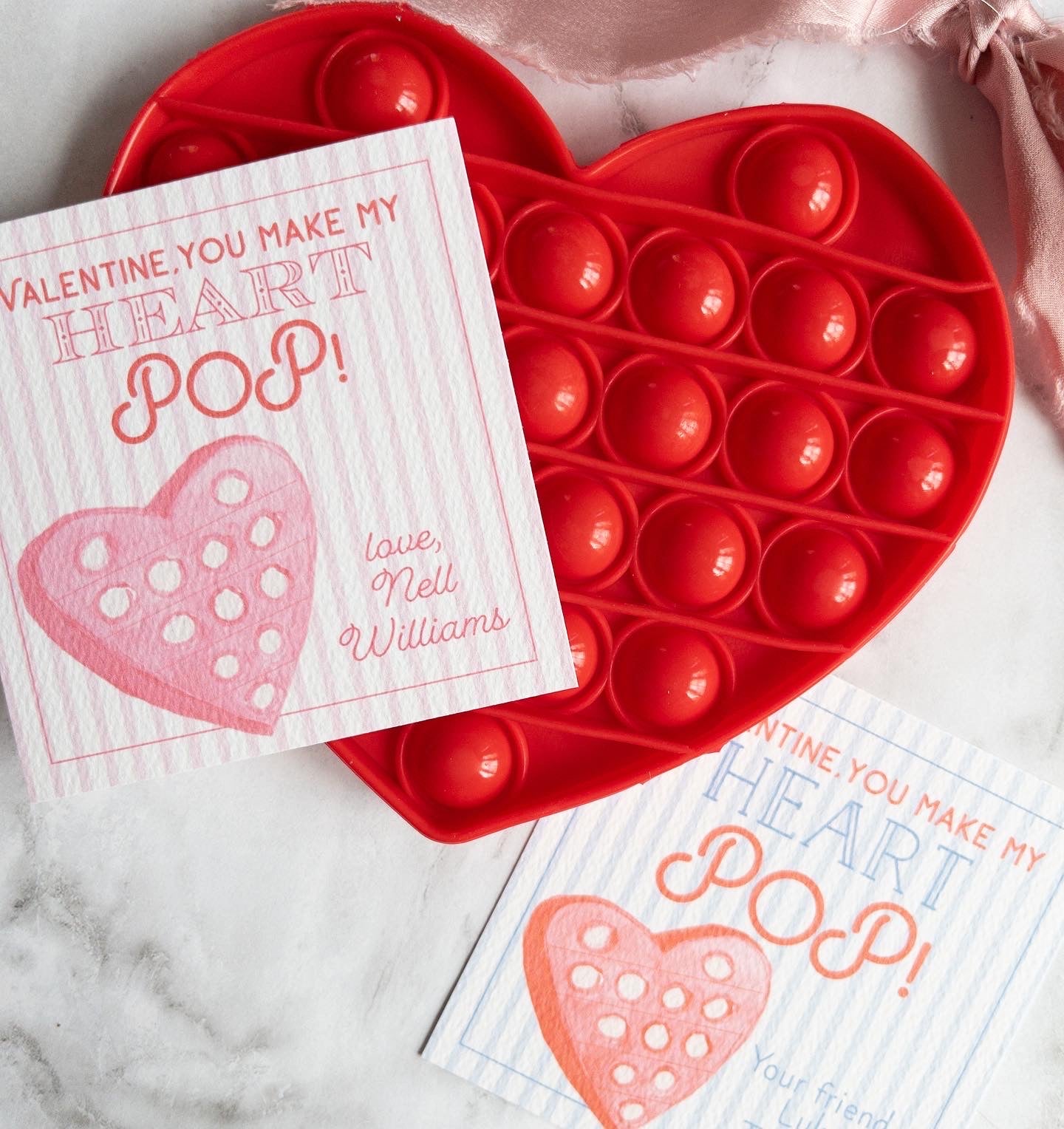 Blue Poppit Heart Valentine Tags