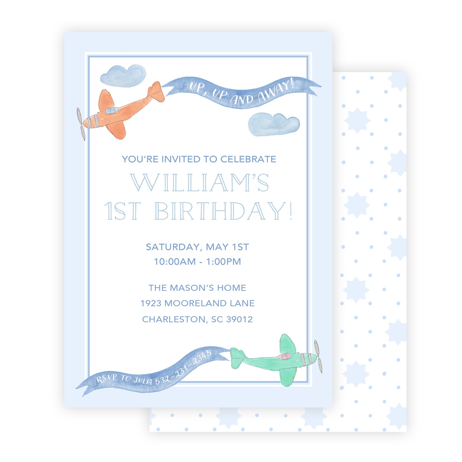 Watercolor Airplane Birthday Invitation