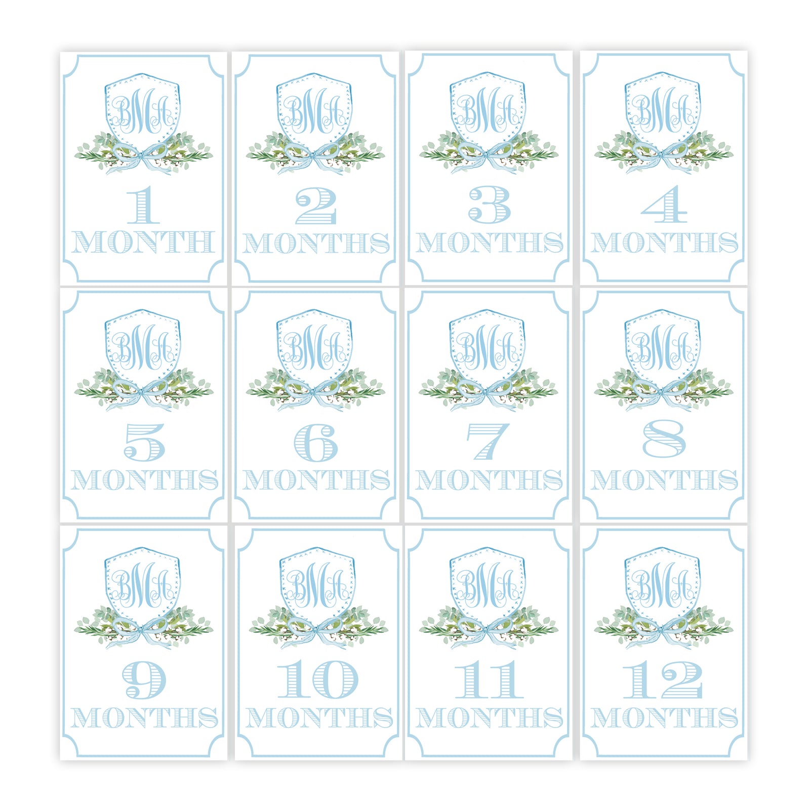 Boys Monogram Crest Milestone Cards