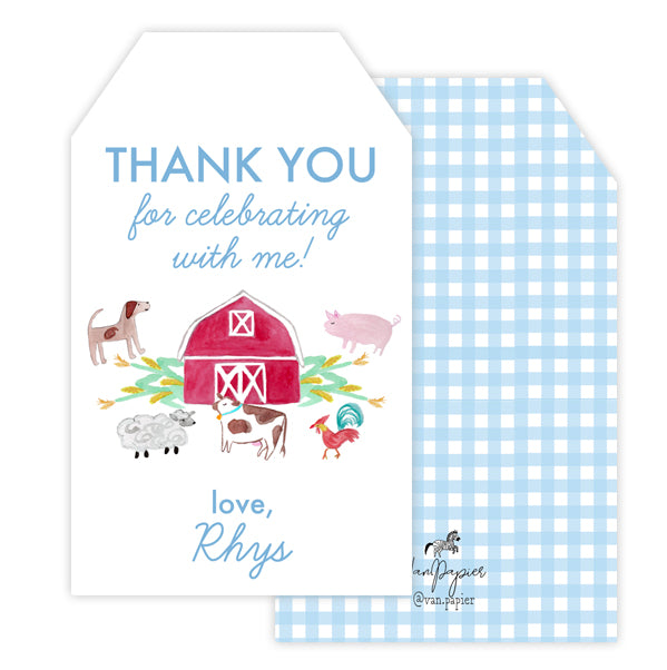 Blue Gingham Farm Birthday Favor Tags