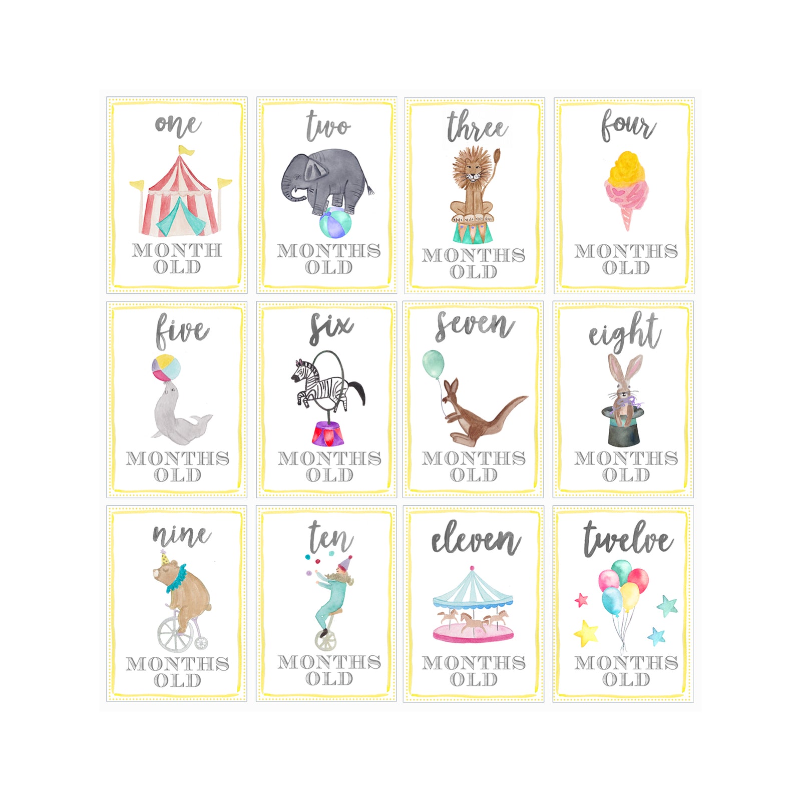 Circus Themed Milestone Cards