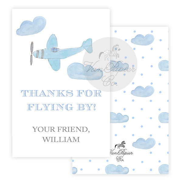 Watercolor Clouds Airplane Favor Tags