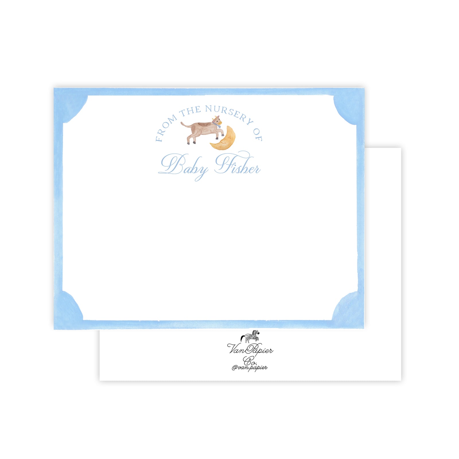 Watercolor Cow Jumped Over the Moon Stationery