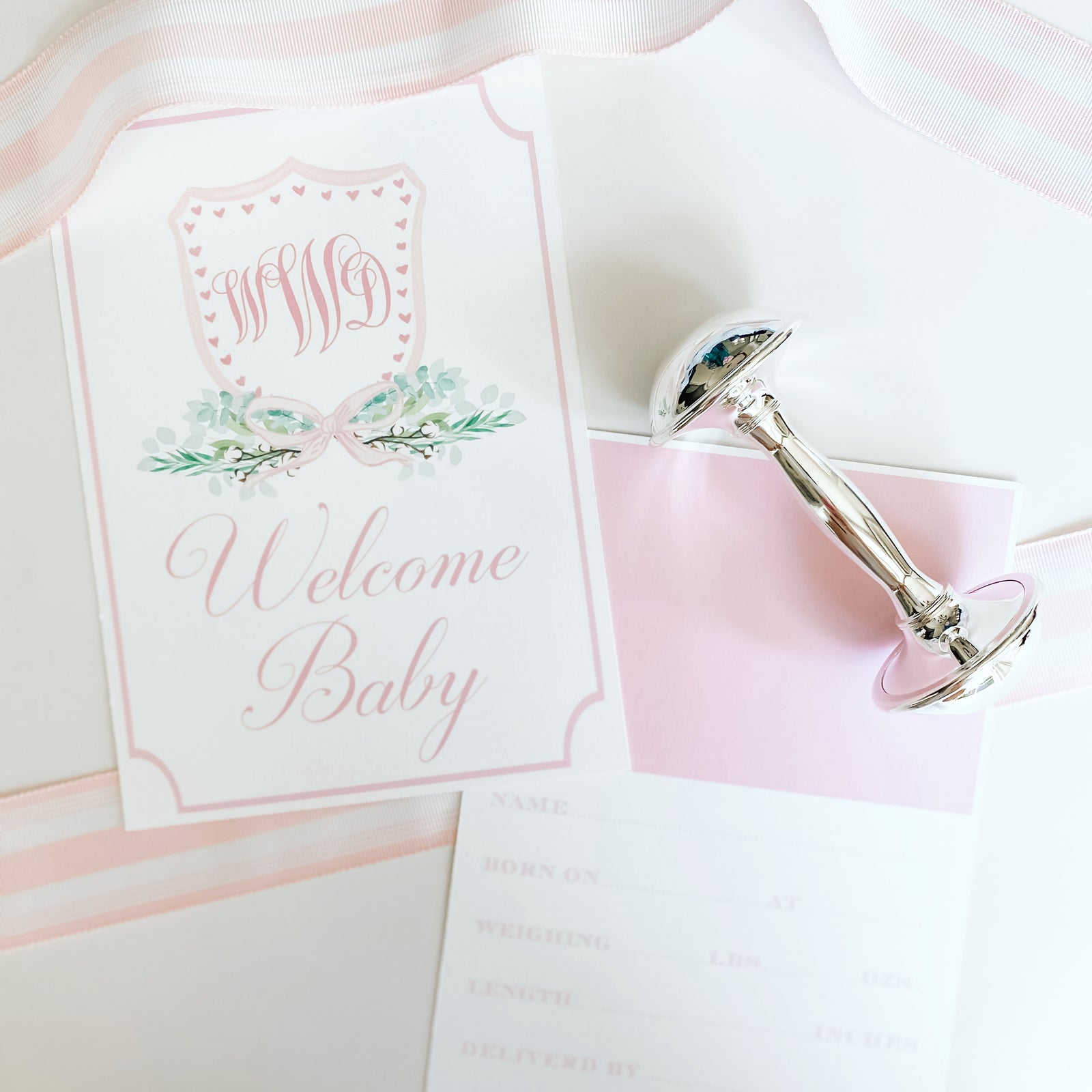 Girls Monogram Crest Milestone Cards