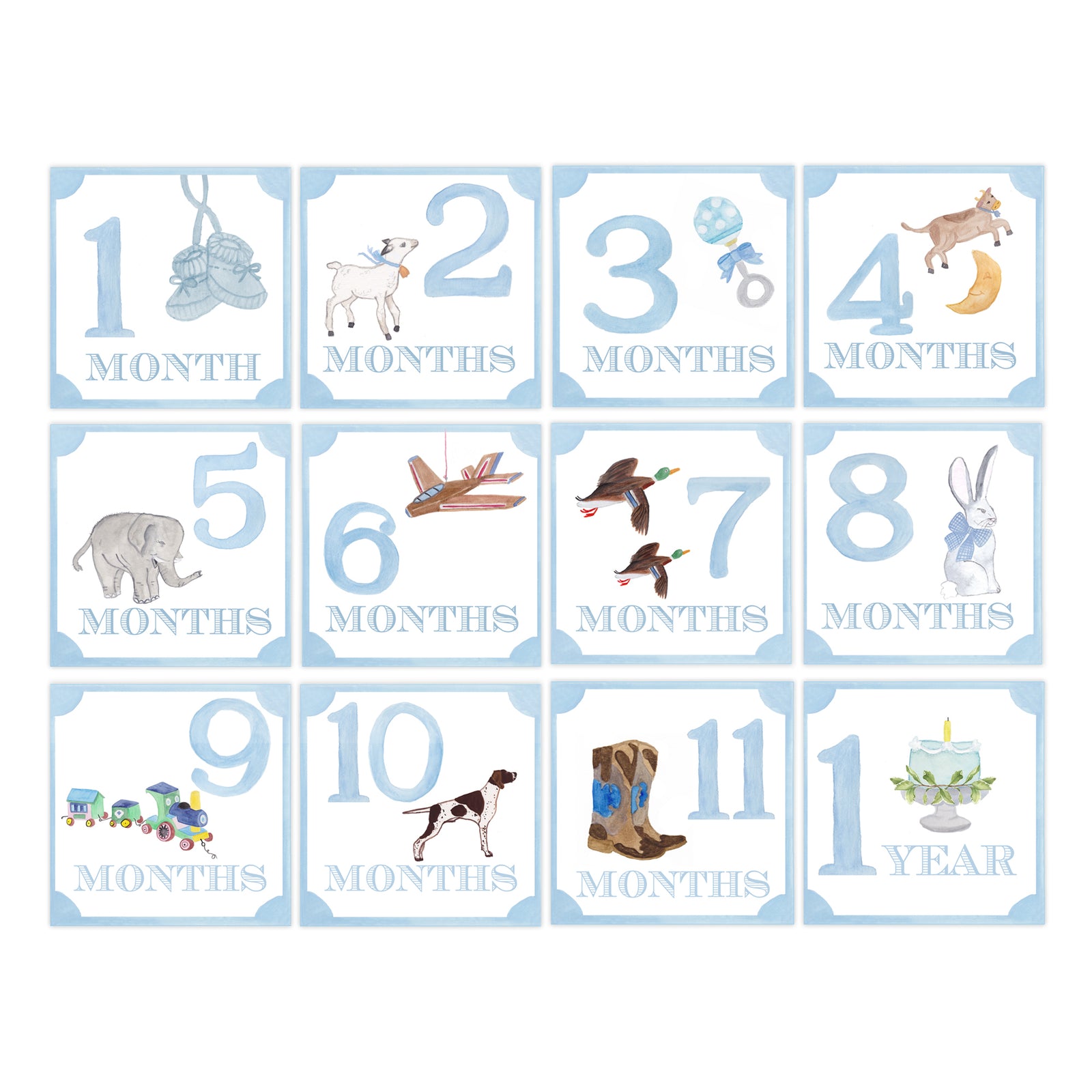 Square Boys Watercolor Milestone Cards
