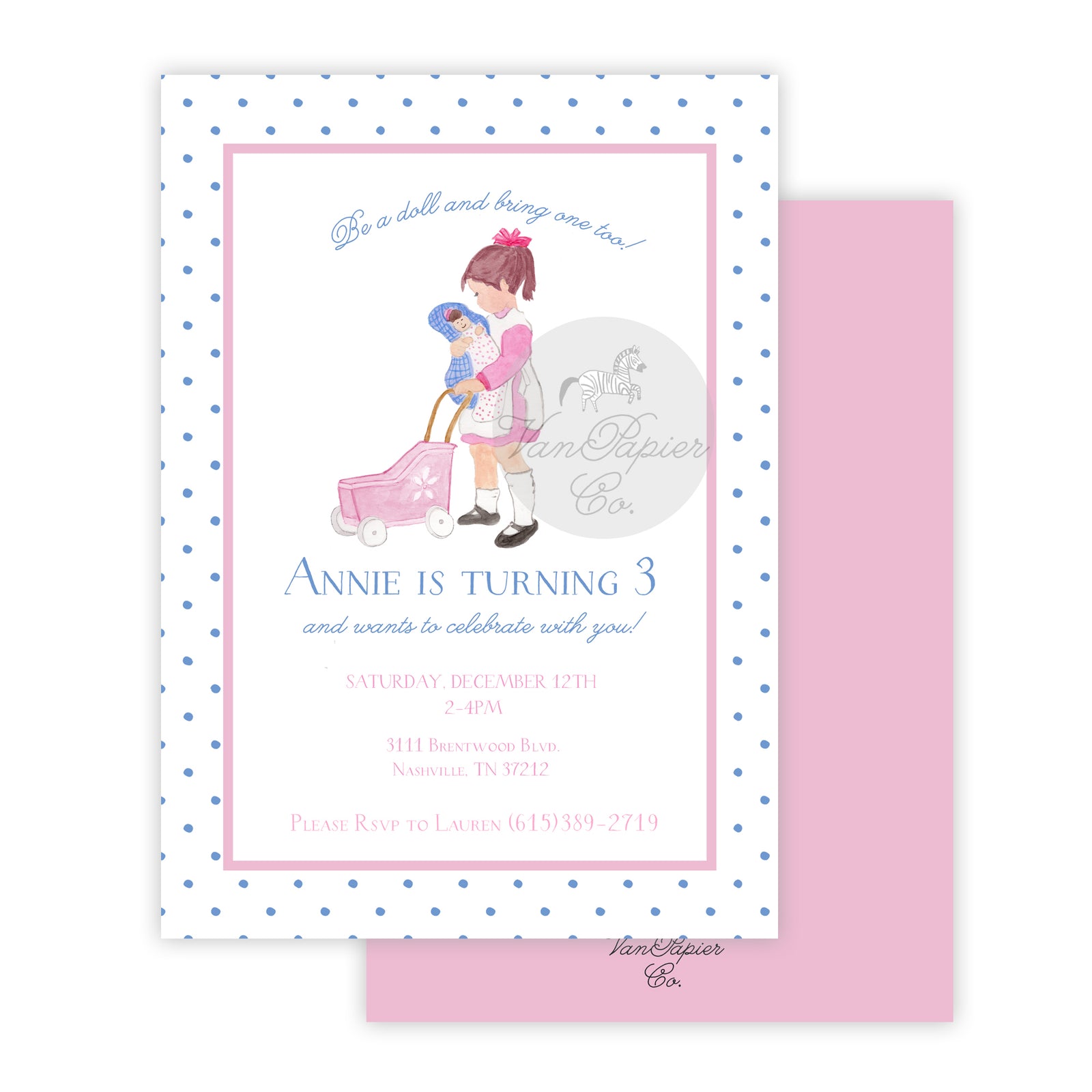 Watercolor Doll Birthday Invitation