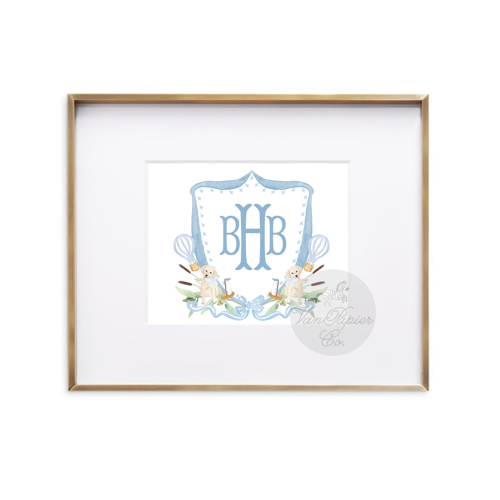 Watercolor Puppy Boys Crest Print