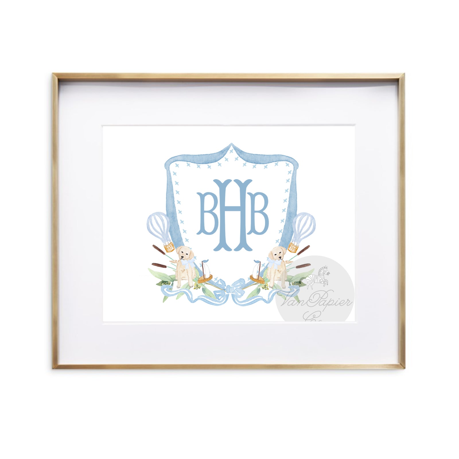 Watercolor Puppy Boys Crest Print