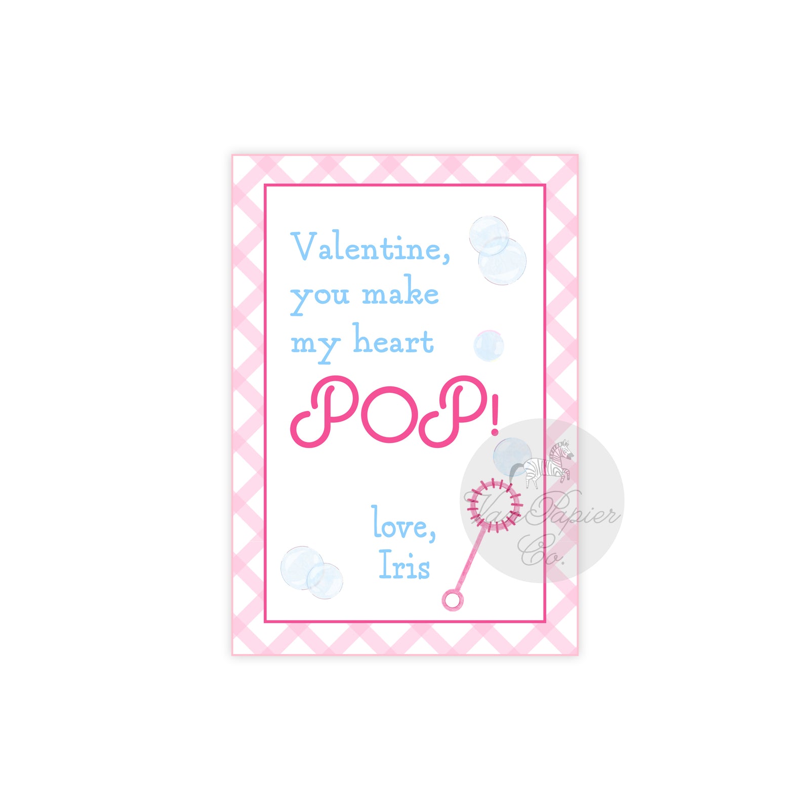 Bubbles Heart Pop Valentine Tags