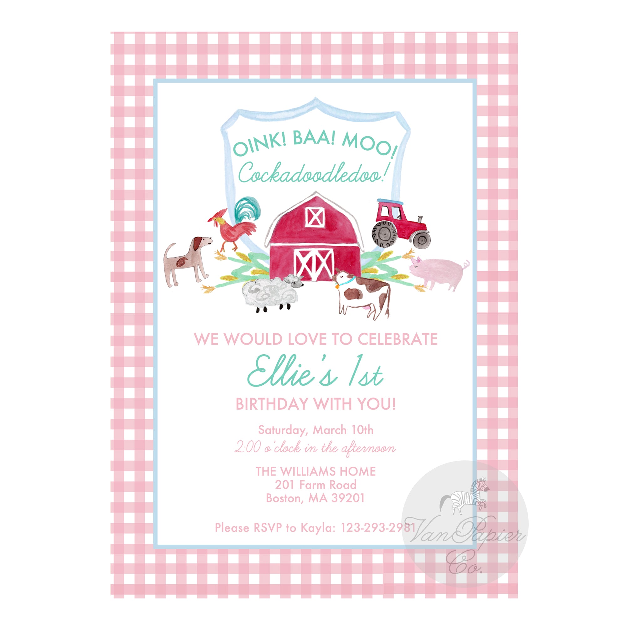 Girls Farm Birthday Invitation