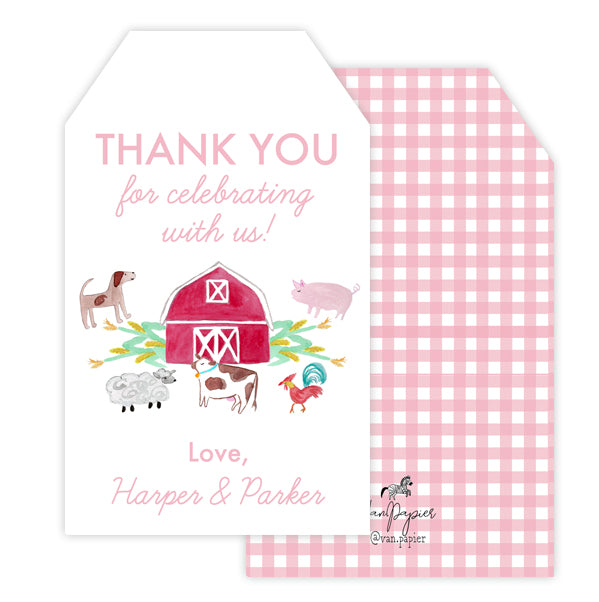 Pink Farm Animal Birthday Favor Tags