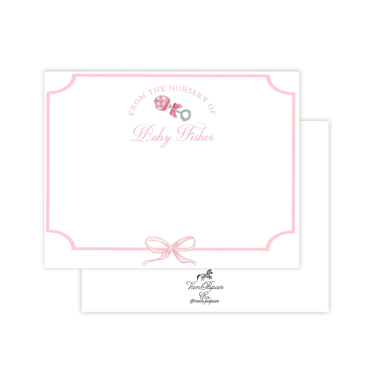 Watercolor Baby Girl Rattle Stationery