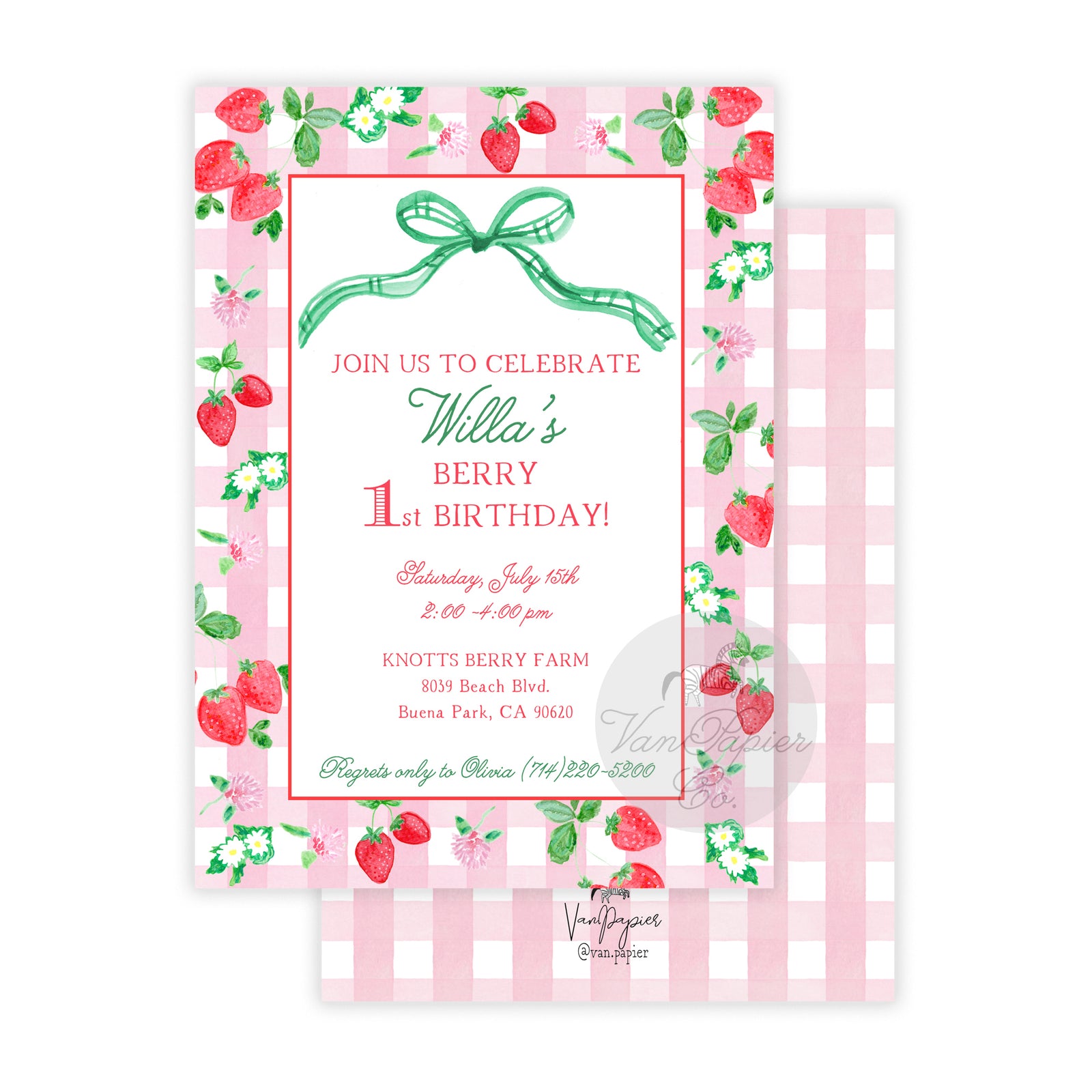 Strawberry Berry First Birthday Invitation