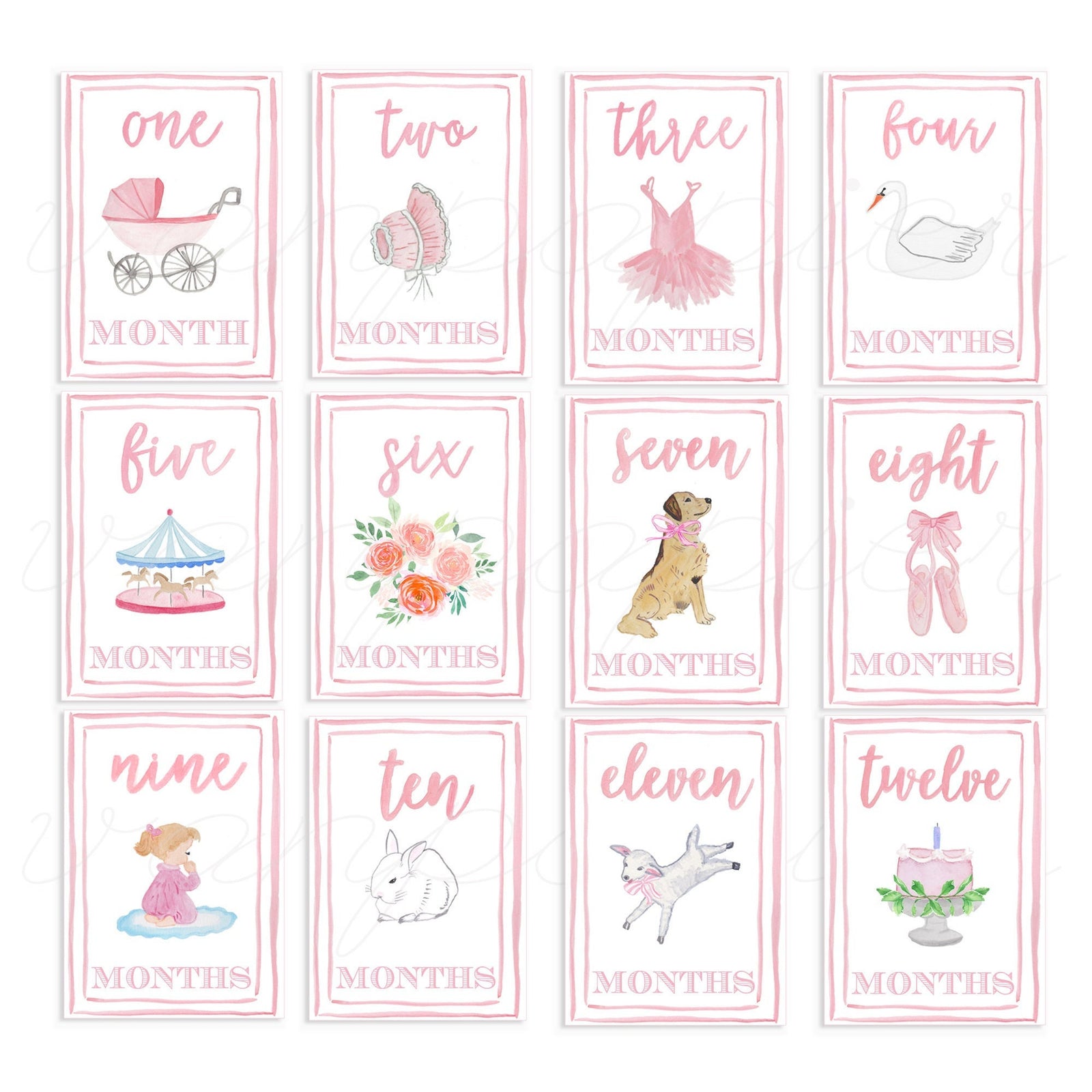 Girls Watercolor Milestone Cards