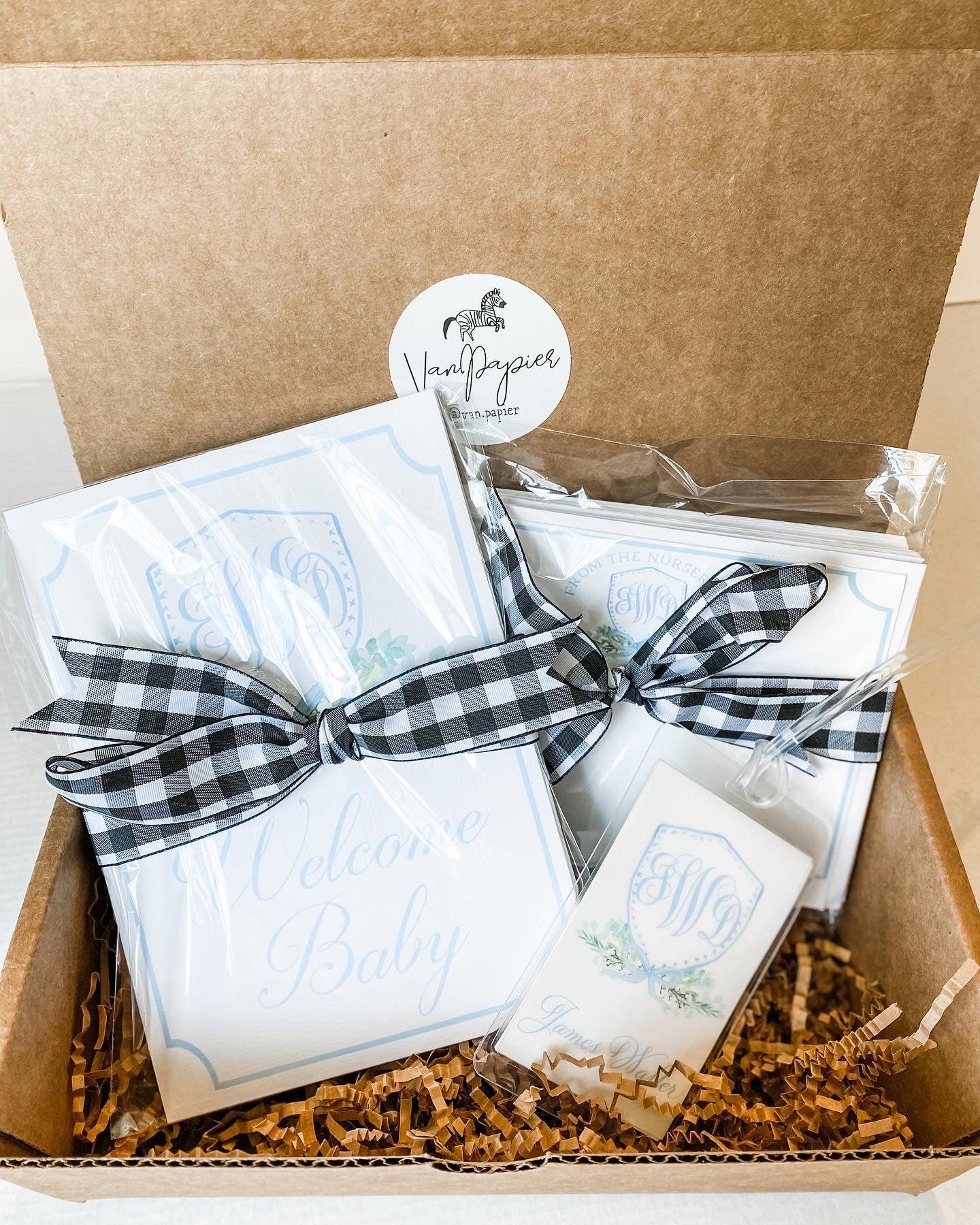 SET - Baby Boy Watercolor Monogram Crest