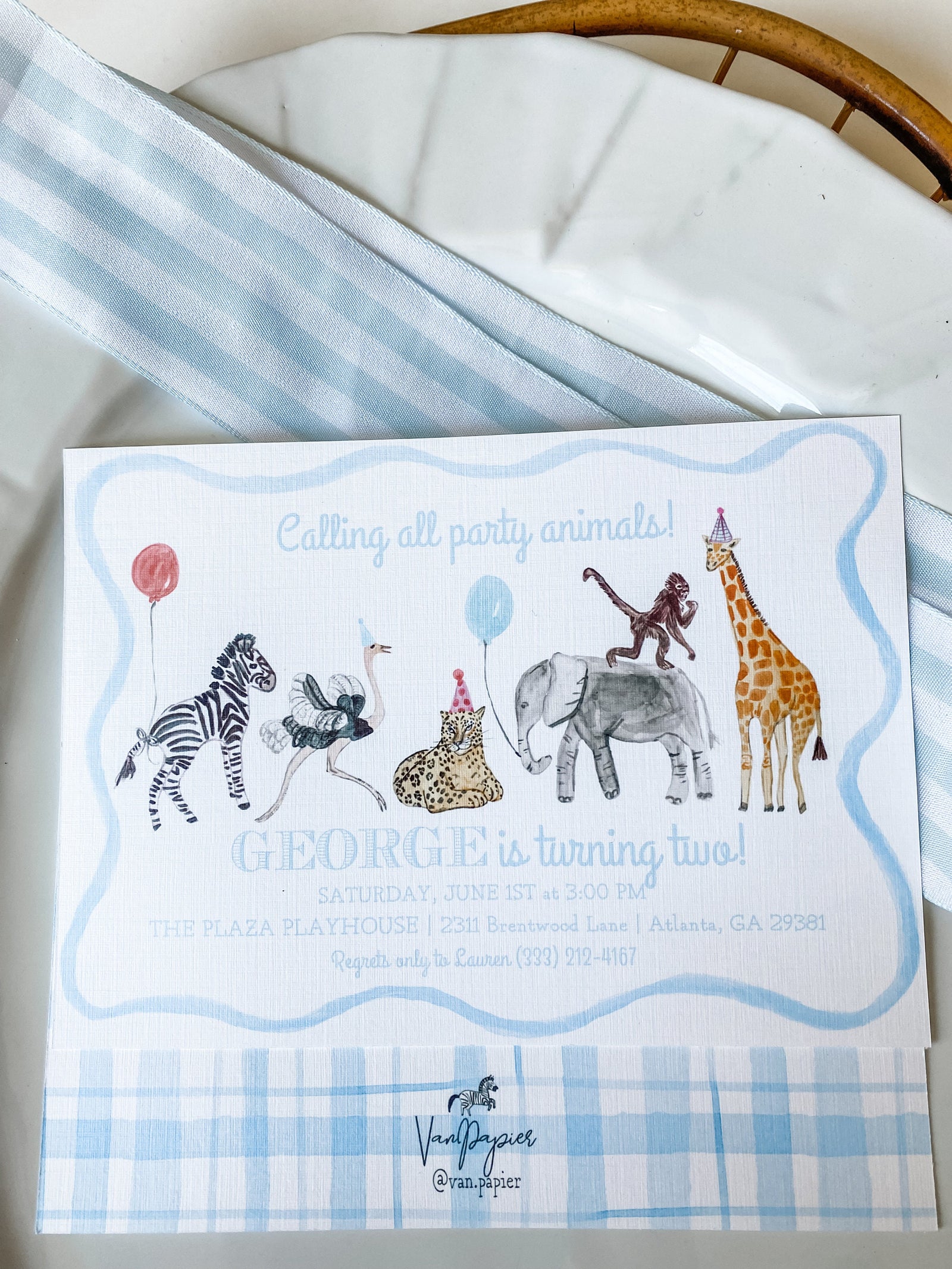 Blue Party Animals Birthday Invitation