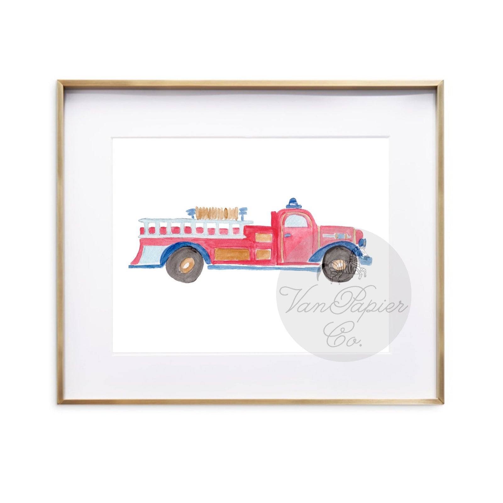 Watercolor Firetruck Art Print